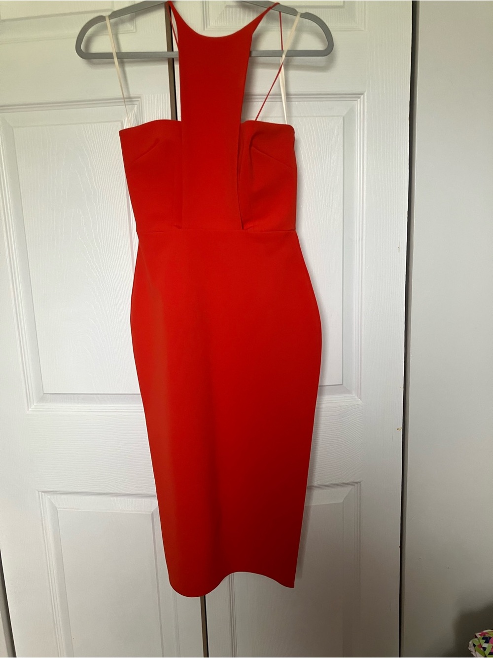 Alex Perry Red Plunge-Panel Bodycon Midi Dress